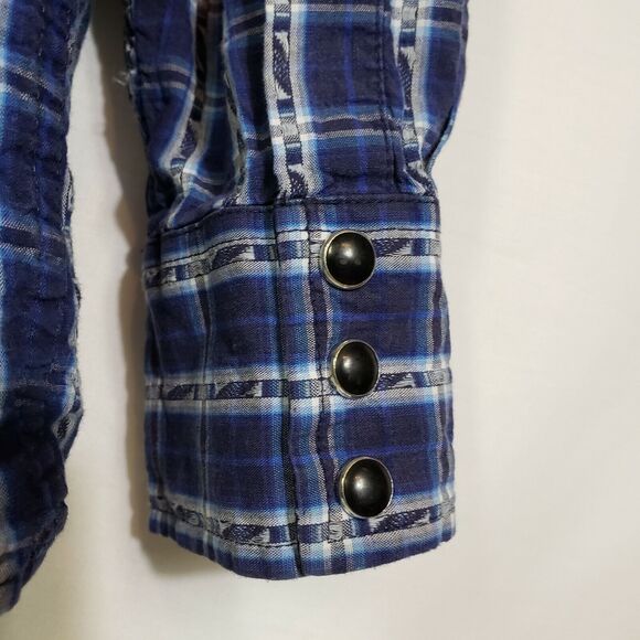 Cowboy Up Men Shirt Medium Pearl Snap Blue Plaid Long Sleeve Blue Western Pocket - Picture 6 of 11